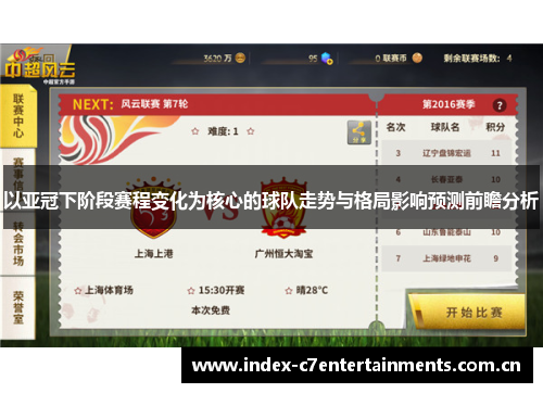 以亚冠下阶段赛程变化为核心的球队走势与格局影响预测前瞻分析 以亚冠下阶段赛程变化为核心的球队走势与格局影响预测前瞻分析