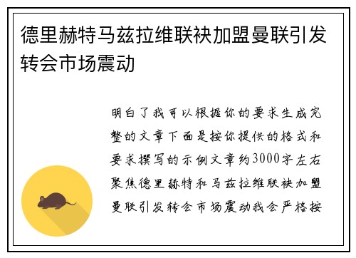 德里赫特马兹拉维联袂加盟曼联引发转会市场震动 德里赫特马兹拉维联袂加盟曼联引发转会市场震动
